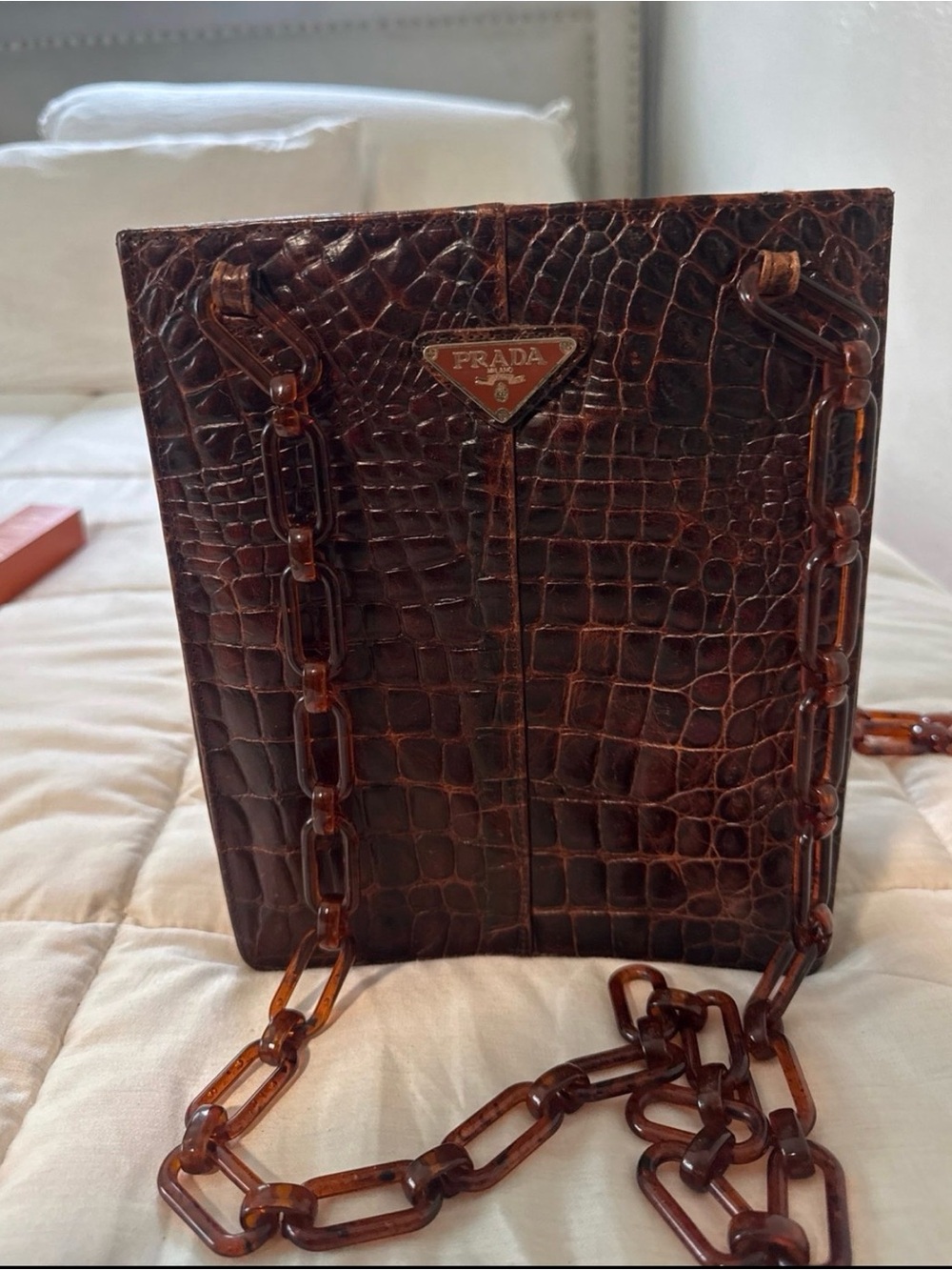 Vintage Dark Brown Croc-Embossed